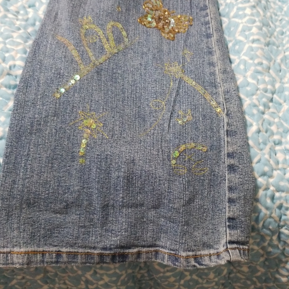 Butterfly gold sequin embelished Bellbottom Jeans